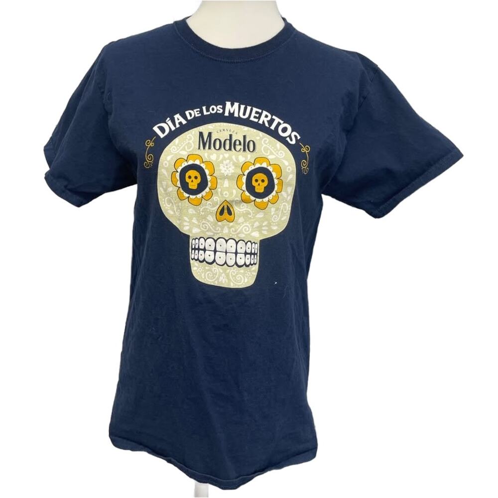Dia De Los Muertos Modelo Womens Medium Short Sleeve Navy Blue Cotton Tee Shirt